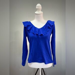SALE! Blue Lilly Pulitzer Off-Shoulder Ruffle Neck L/S Blouse Size S EUC